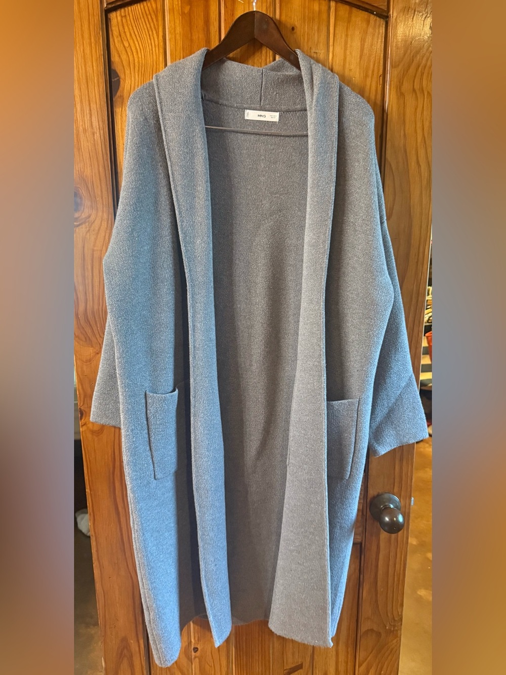Grey Open-Front Long Cardigan